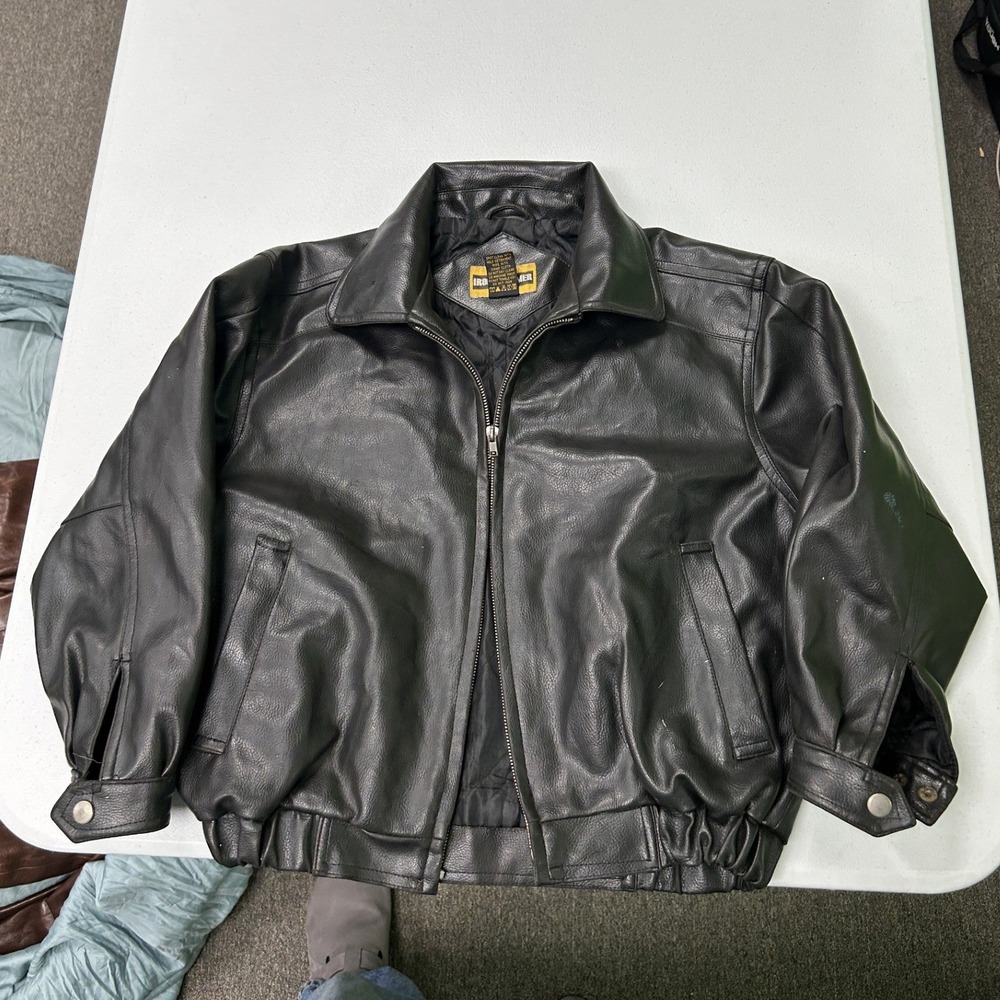 Iron Hammer Bomber Jacket Mens S Black Leather Quilted Zip Up Vintage G2